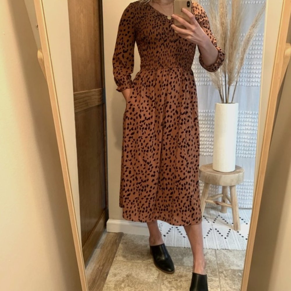 Madge Animal Print Detail Leopard Midi Dress